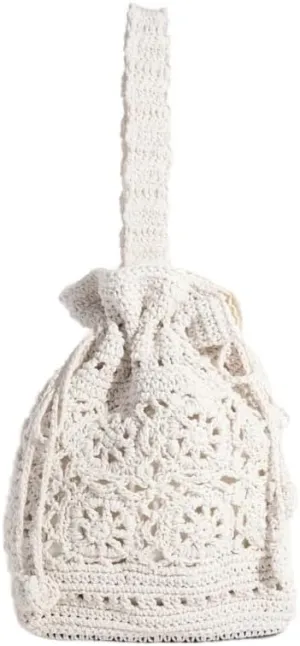 Intricate Braided Single Strap Drawstring Bag (Ivory)