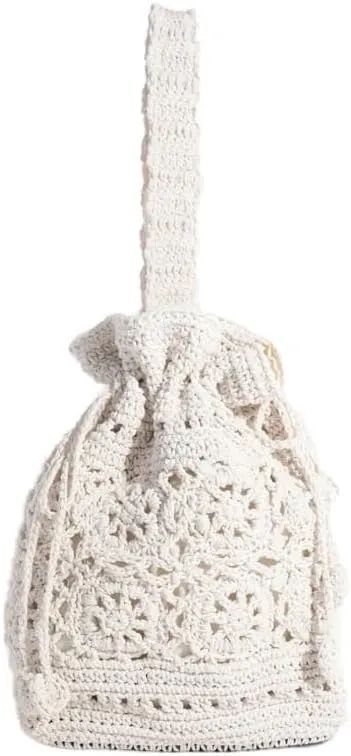 Intricate Braided Single Strap Drawstring Bag (Ivory)