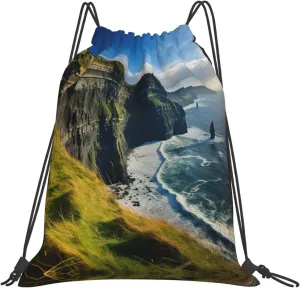 Ireland Outdoors County Clare The Cliffs print Casual drawstring backpack fitness bag, fashionable, fit for sports travel and daily use