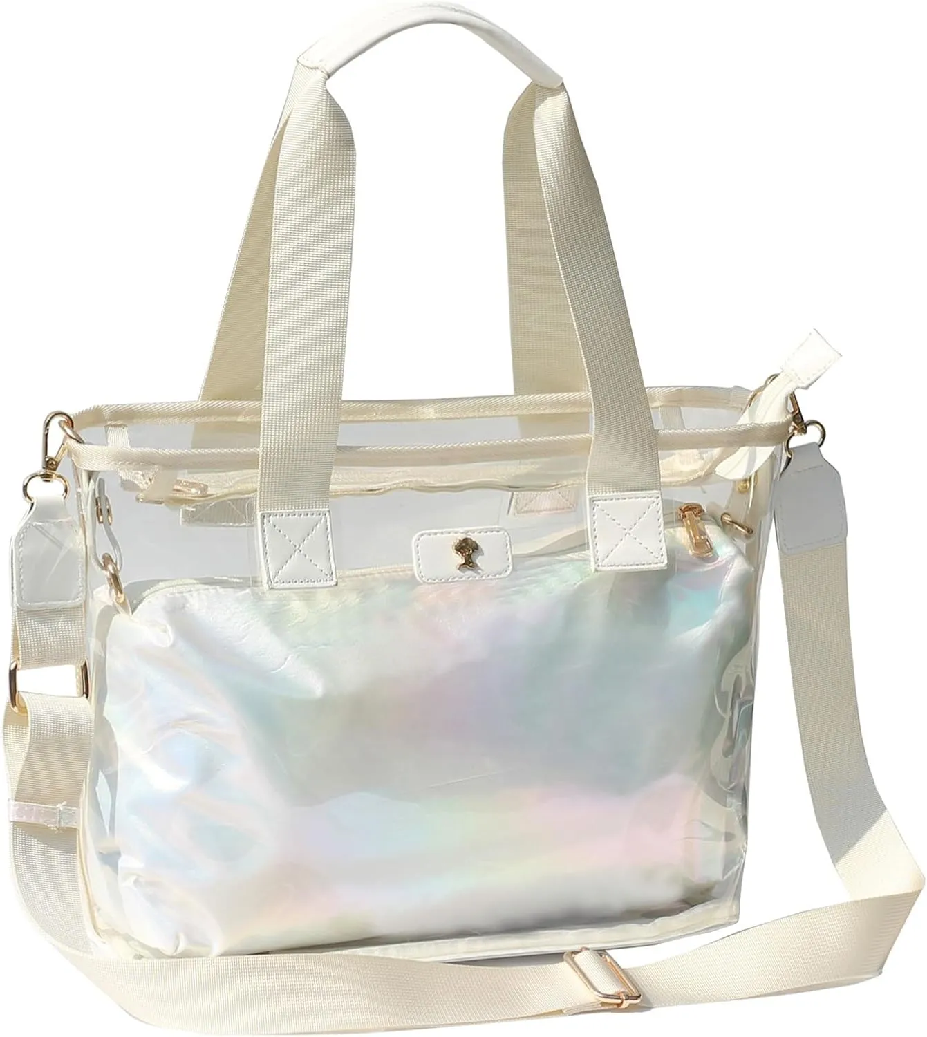 Iridescent Soap Bubble Clear Tote Bag – Stadium Approved with Bag-in-Bag Shoulder Design for Concerts, Beaches, Events