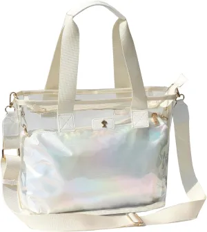 Iridescent Soap Bubble Clear Tote Bag – Stadium Approved with Bag-in-Bag Shoulder Design for Concerts, Beaches, Events