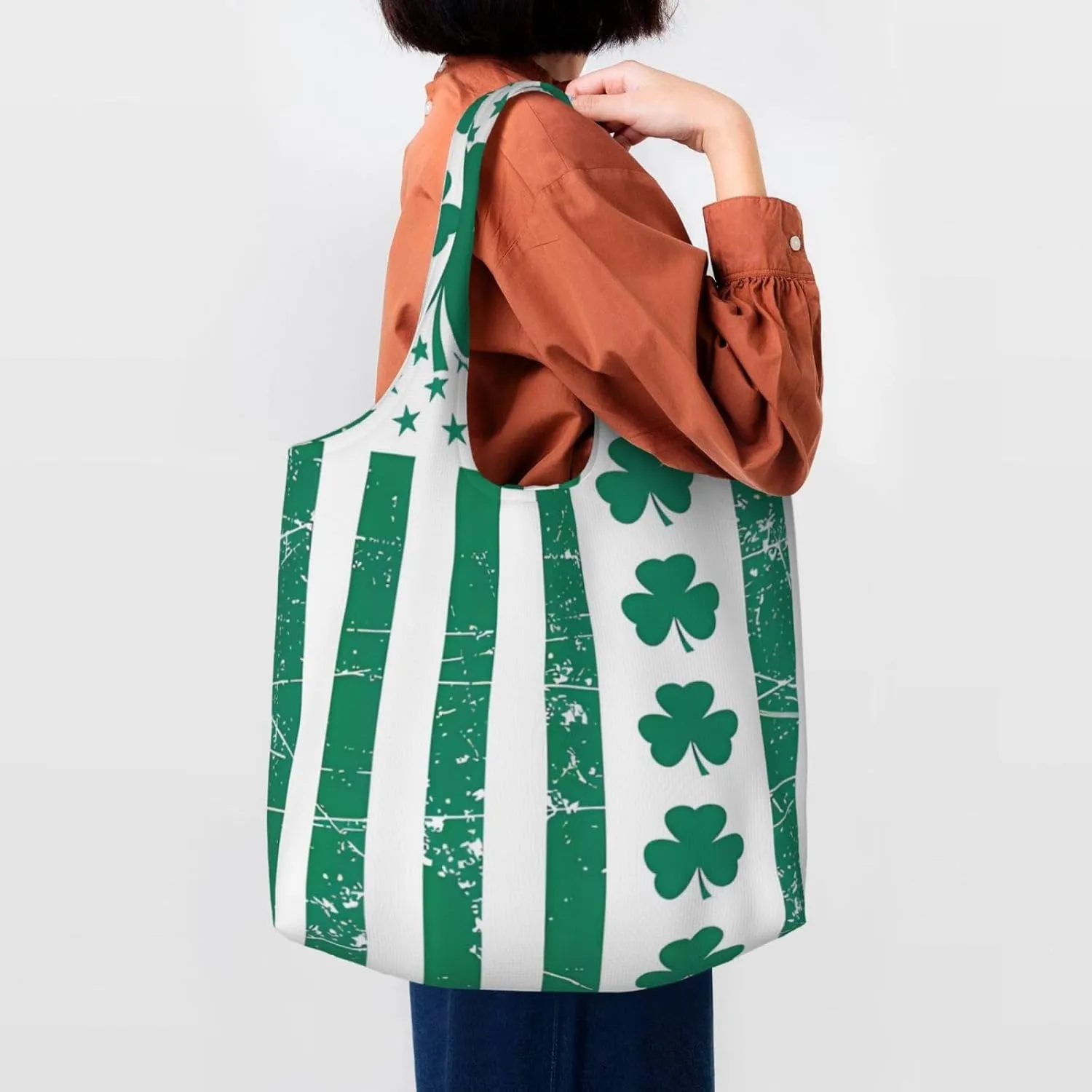 Irish American Flag Canvas Tote Bags Reusable Shopping Bag Handbag for Shopper Beach Gifts
