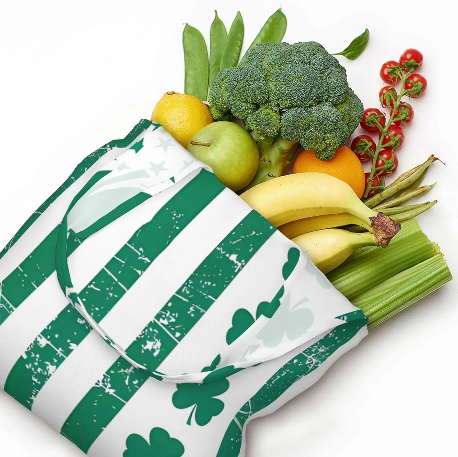 Irish American Flag Canvas Tote Bags Reusable Shopping Bag Handbag for Shopper Beach Gifts