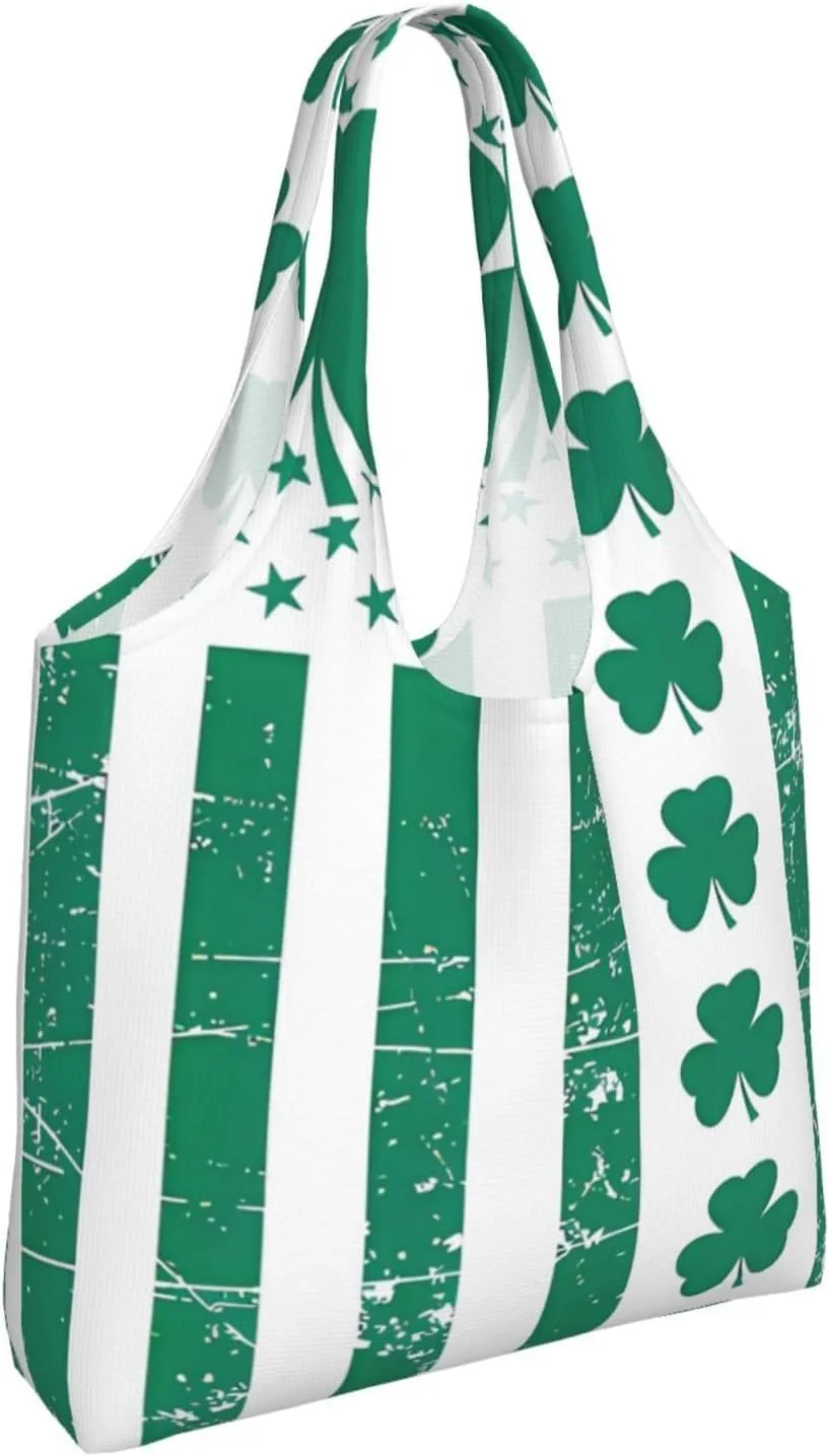 Irish American Flag Canvas Tote Bags Reusable Shopping Bag Handbag for Shopper Beach Gifts