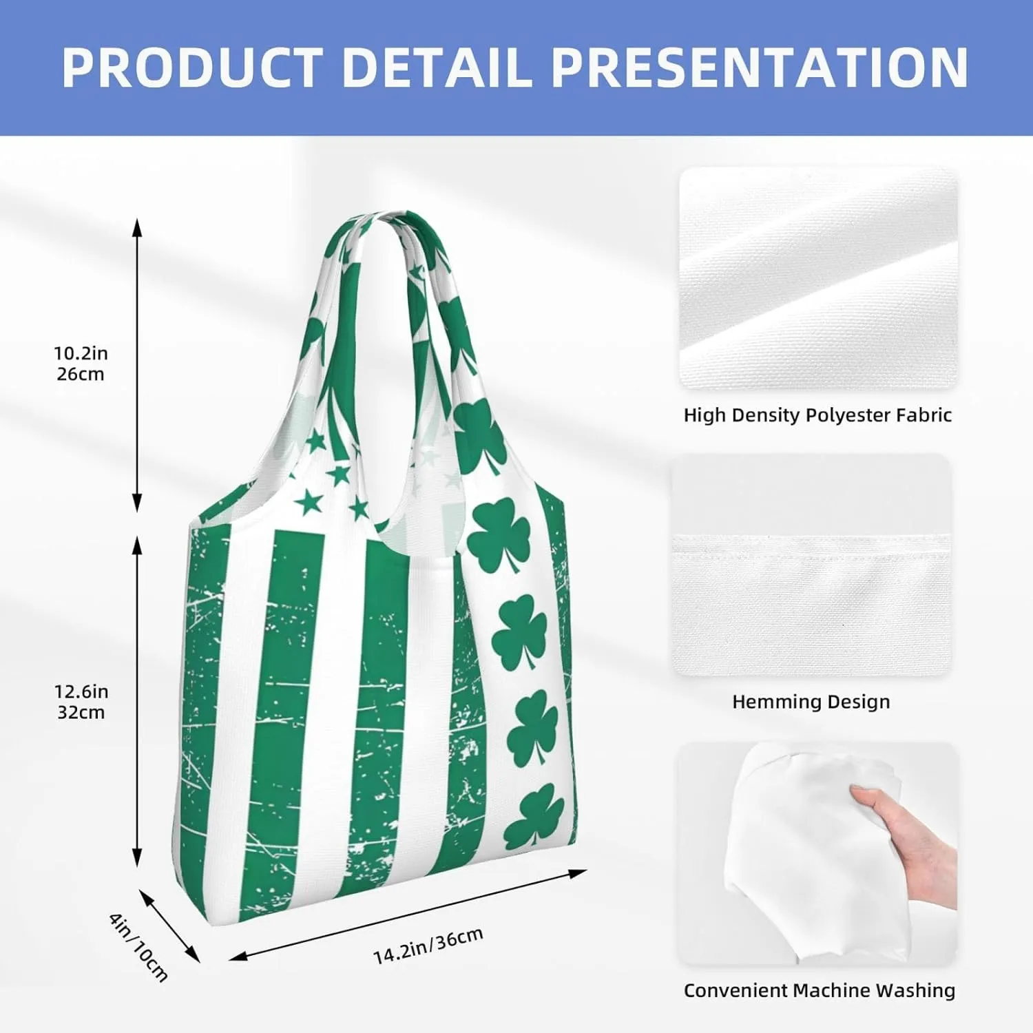 Irish American Flag Canvas Tote Bags Reusable Shopping Bag Handbag for Shopper Beach Gifts