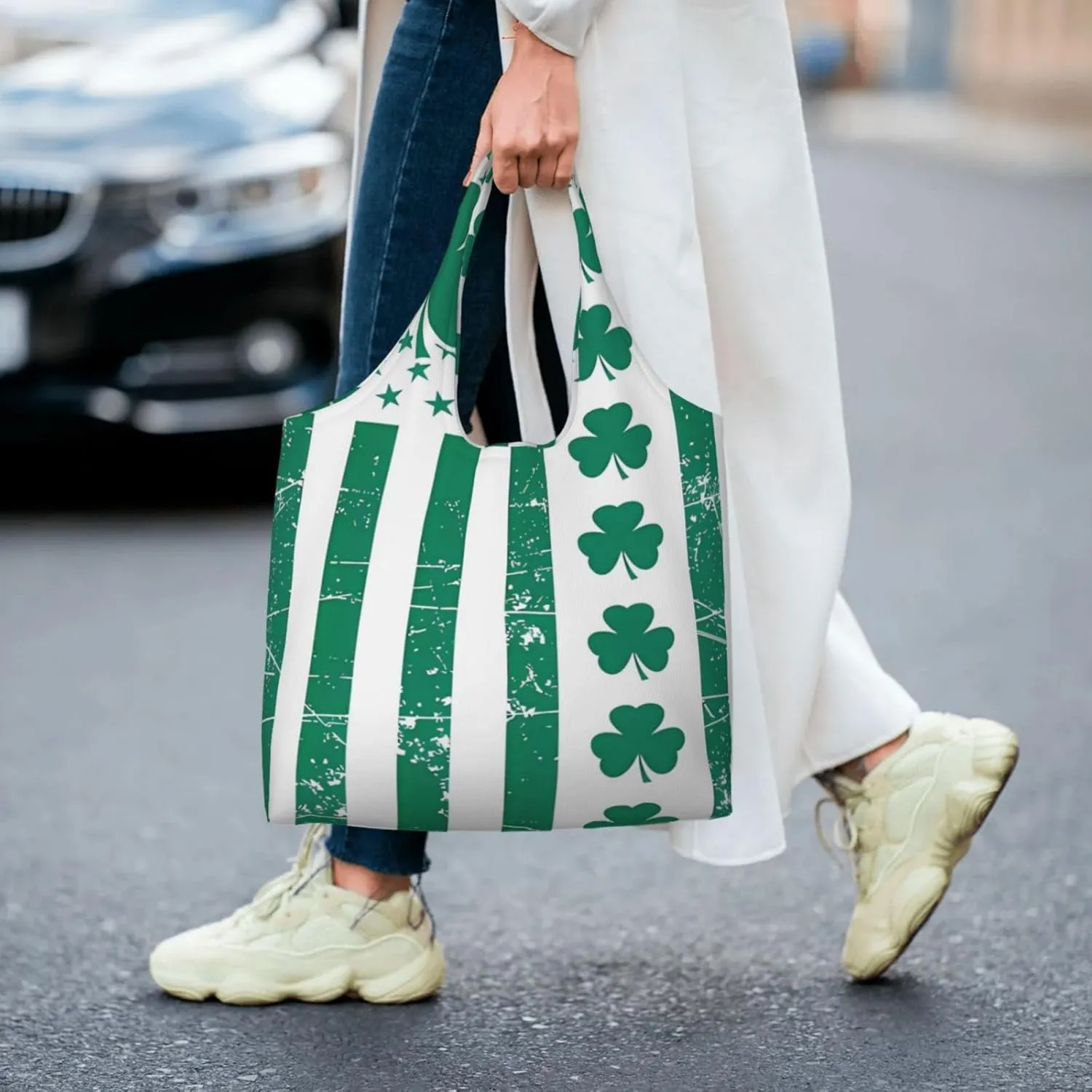 Irish American Flag Canvas Tote Bags Reusable Shopping Bag Handbag for Shopper Beach Gifts