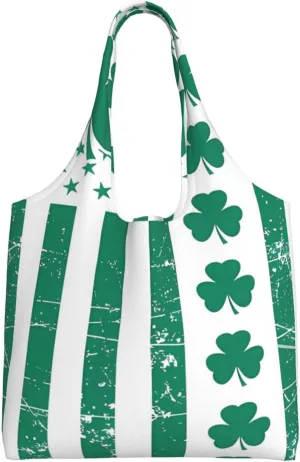 Irish American Flag Canvas Tote Bags Reusable Shopping Bag Handbag for Shopper Beach Gifts