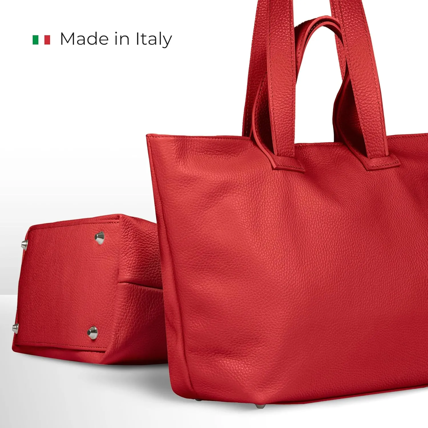 Italian Genuine Calf Leather Tote Satchel Bag for Women with Zipper & Double Straps | Wide Large Work Laptop Shoulder Handbag