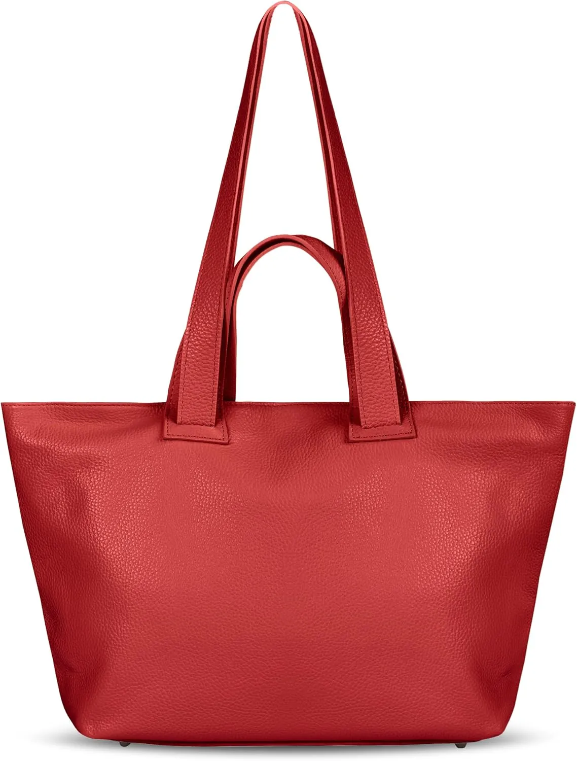 Italian Genuine Calf Leather Tote Satchel Bag for Women with Zipper & Double Straps | Wide Large Work Laptop Shoulder Handbag