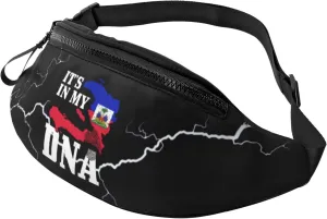 It's in My DNA Haiti Haitian Flag Crossbody waist bag, fashionable waist bag for teenagers, suitable for traveling, running, hiking