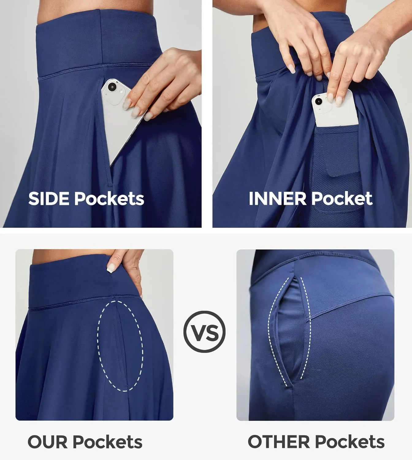 IUGA 20" Knee Length Skorts Skirts for Women with Pockets Tennis Skirt High Waisted Golf Skirts for Women Casual Athletic