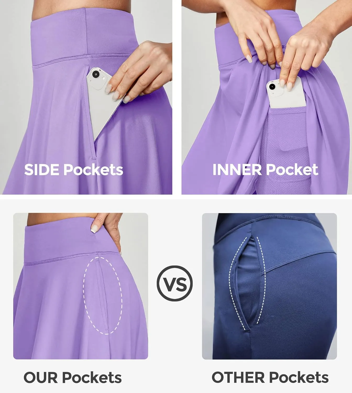 IUGA 20" Knee Length Skorts Skirts for Women with Pockets Tennis Skirt High Waisted Golf Skirts for Women Casual Athletic
