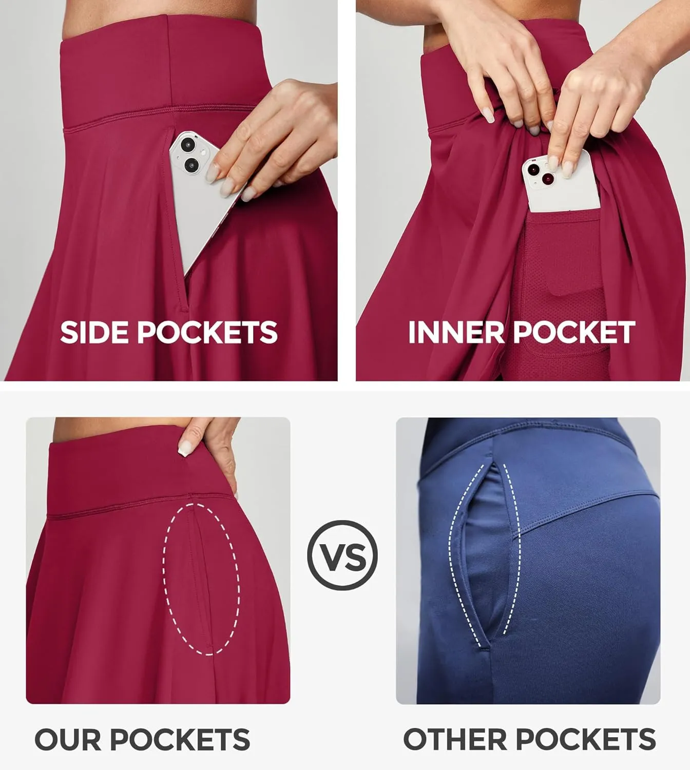 IUGA 20" Knee Length Skorts Skirts for Women with Pockets Tennis Skirt High Waisted Golf Skirts for Women Casual Athletic