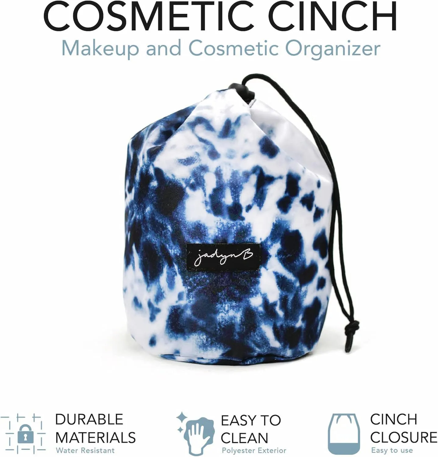 Jadyn Durable Cinch Top Makeup Organizer - Compact Travel Makeup Bag - 7 Interior Pockets for Cosmetics - Drawstring Toiletry Travel Bag for Women - 6L Storage Capacity (Tie Dye)