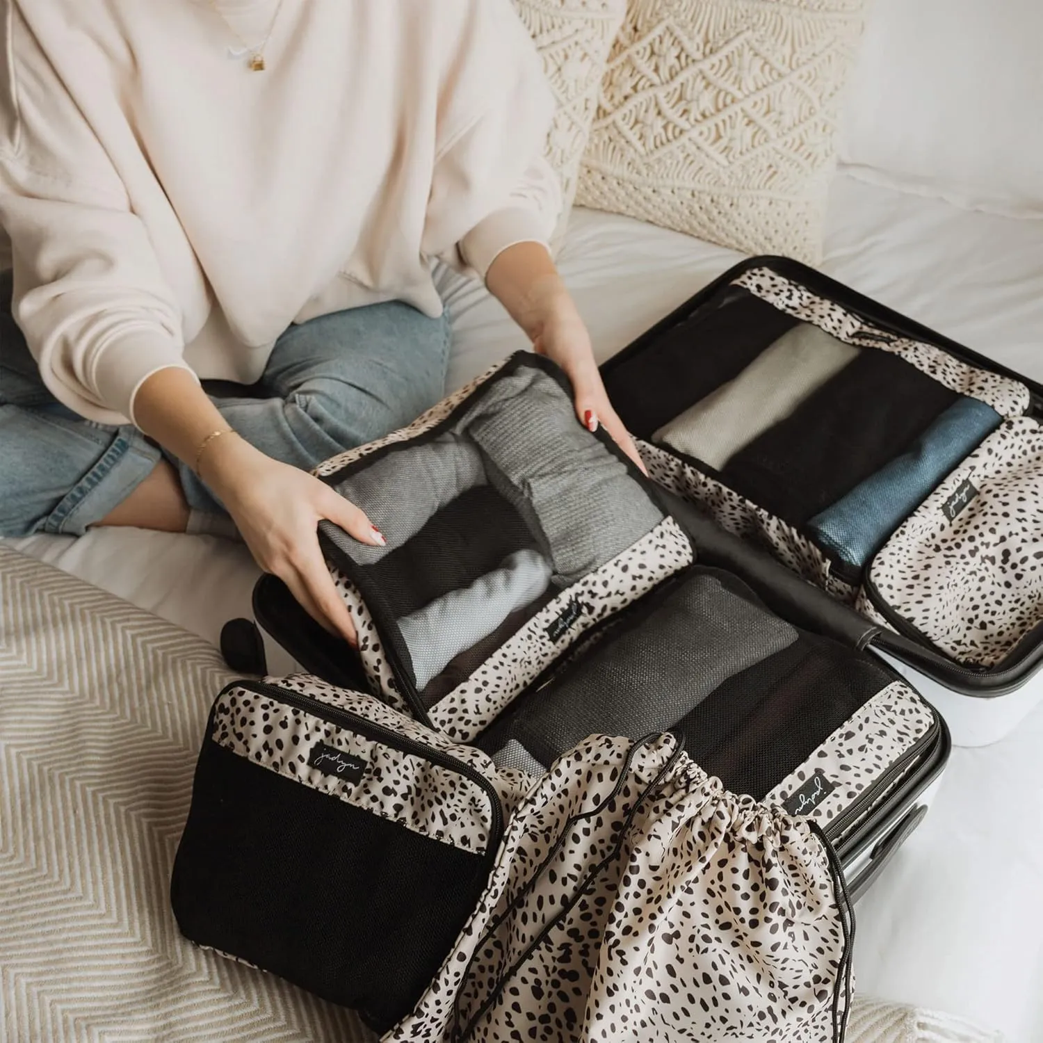 Jadyn Packing Cubes for Travel, 6-Piece Large Packing Cube Organizer Set for Suitcase, Duffel Bag, Luggage, Multiple Sizes Travel Essentials (Cheetah Spot)