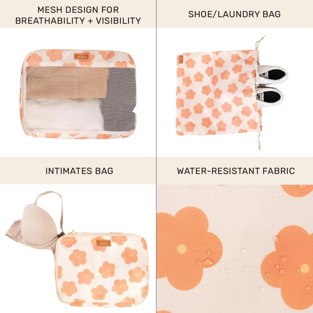 Jadyn Packing Cubes for Travel, 6-Piece Large Packing Cube Organizer Set for Suitcase, Duffel Bag, Luggage, Multiple Sizes Travel Essentials (Daisy)