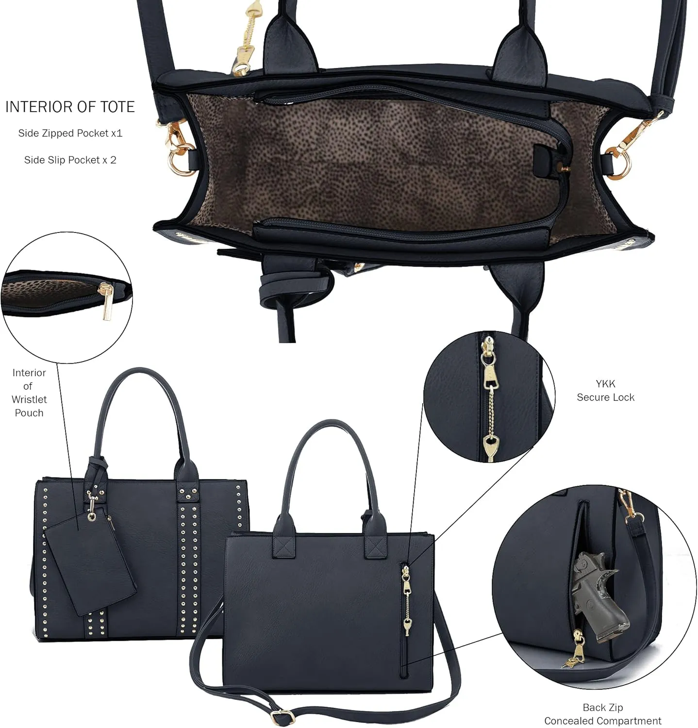 JESSIE & JAMES Concealed Carry Satchel Purse, Top Handle CCW Handbag with Shoulder Strap
