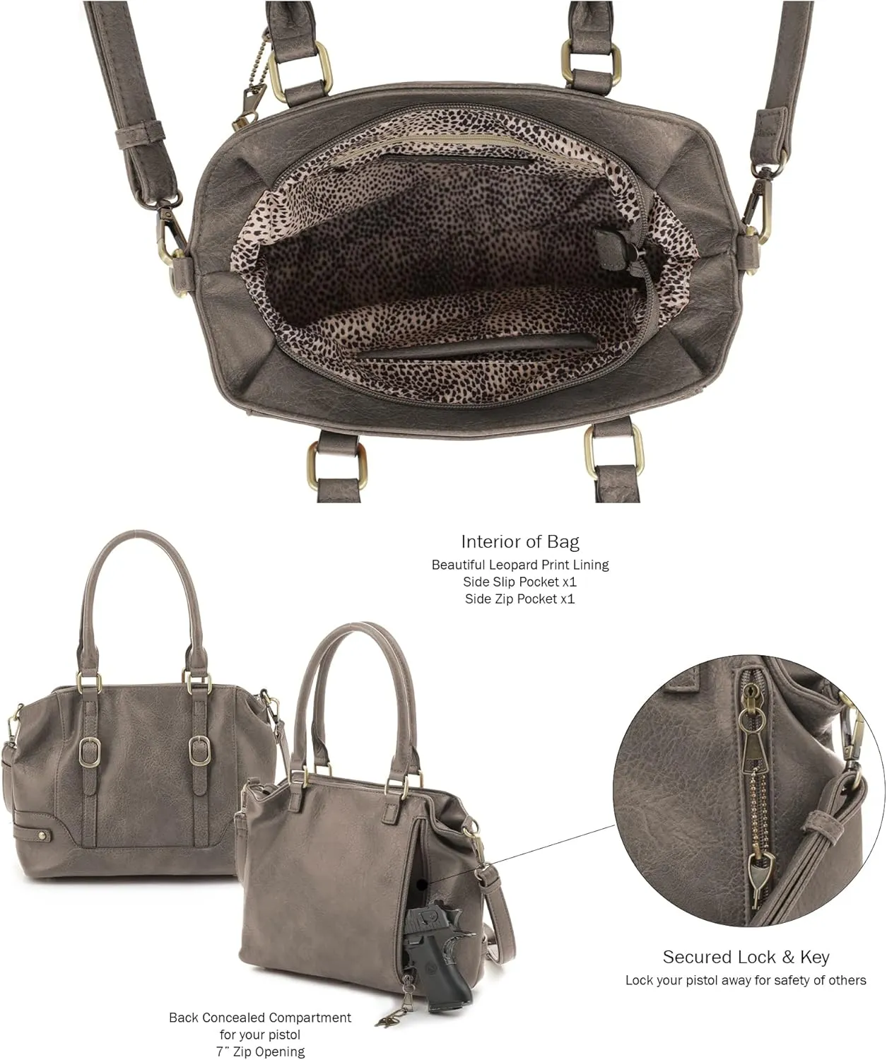 JESSIE & JAMES Elena Concealed Carry Satchel Purse Top Handle Shoulder Tote Bags For Women with Lock and Key