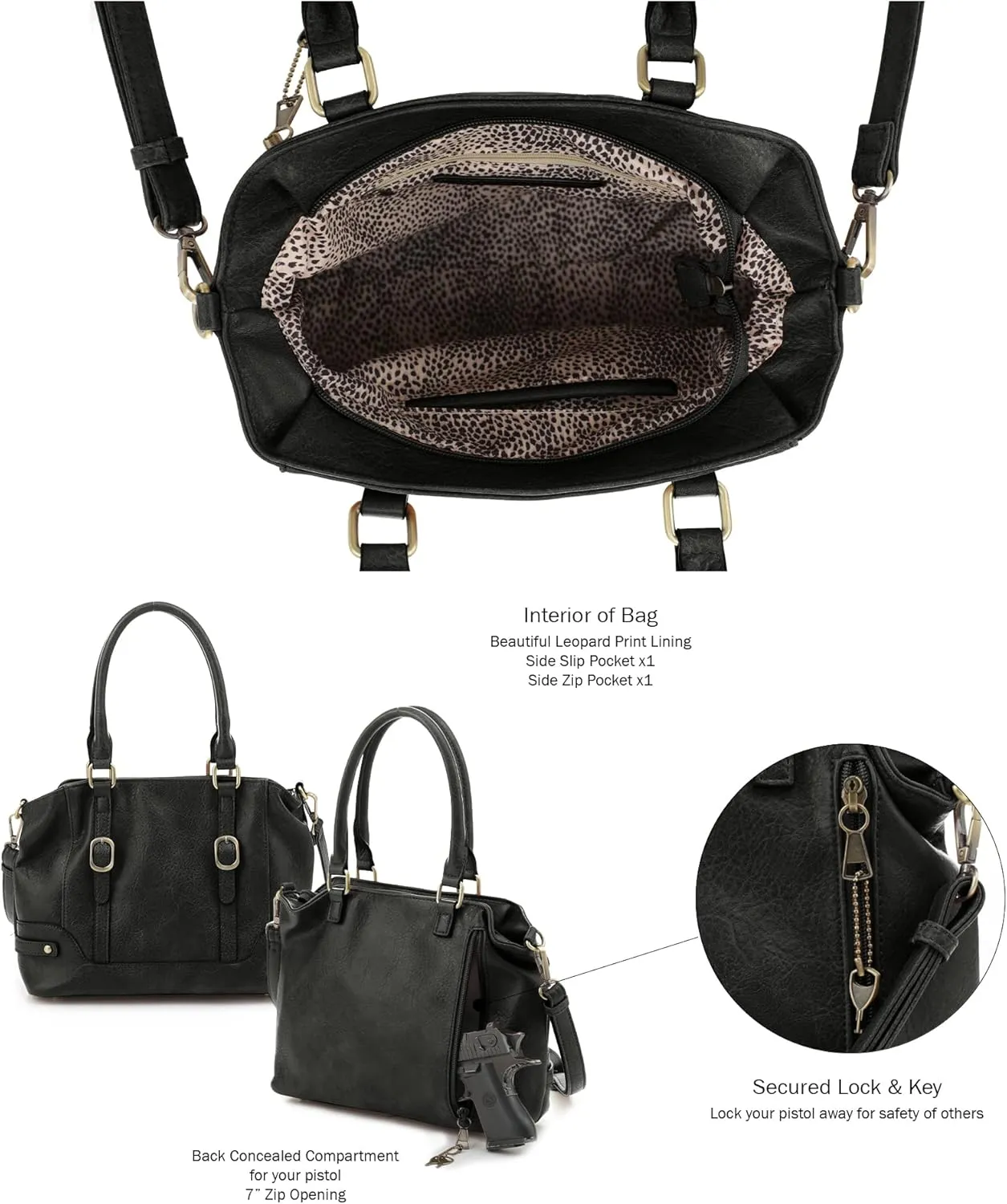 JESSIE & JAMES Elena Concealed Carry Satchel Purse Top Handle Shoulder Tote Bags For Women with Lock and Key
