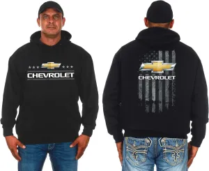 JH DESIGN GROUP Men's Chevy Pullover Hoodie American Flag 2 Sided Sweatshirt