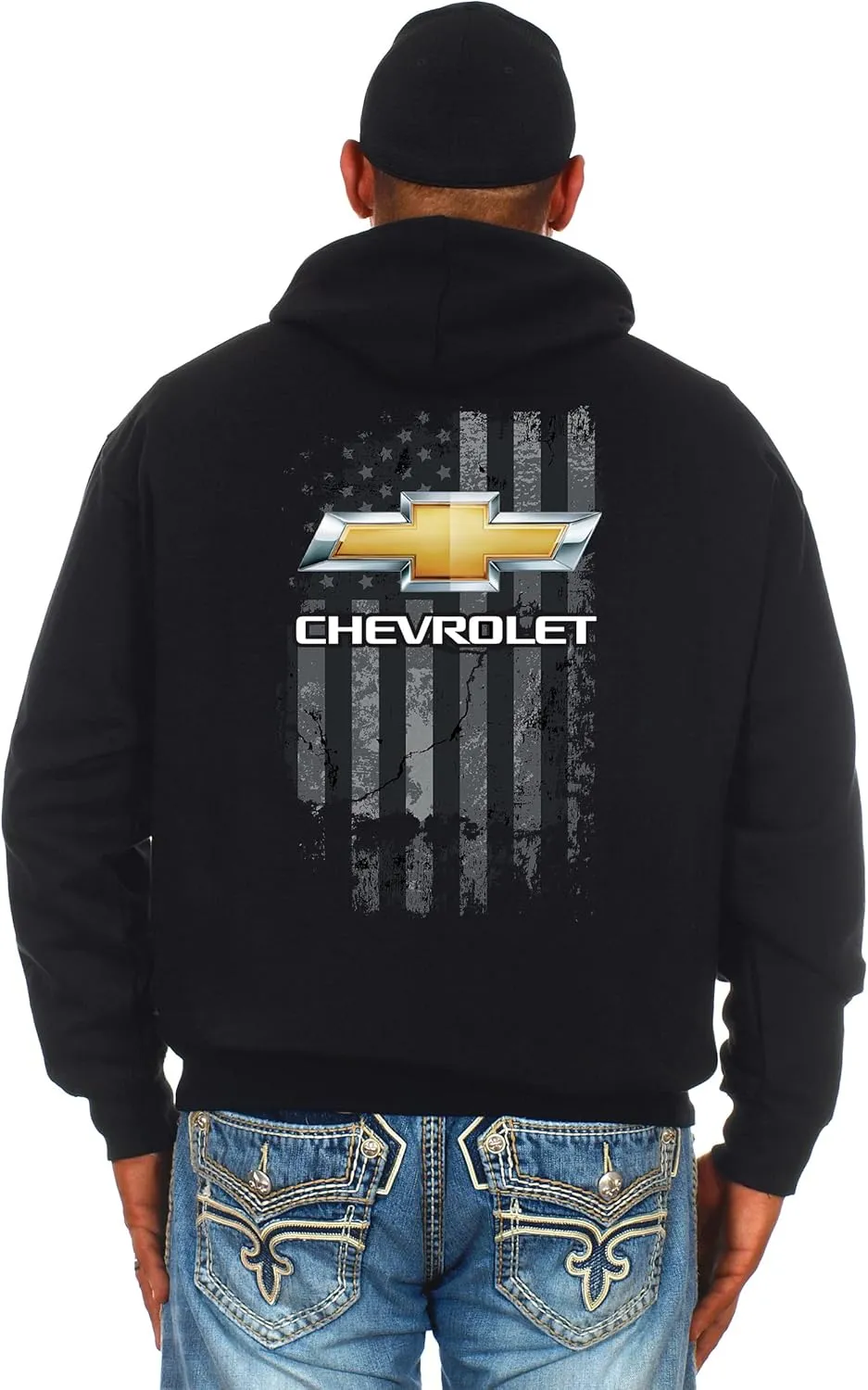 JH DESIGN GROUP Men's Chevy Pullover Hoodie American Flag 2 Sided Sweatshirt