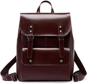 JIUFENG Women Genuine Leather Shoulder Backpack, Retro Satchel Bag Unisex Laptop Pack Bag, Large Capacity and Wear-resistant