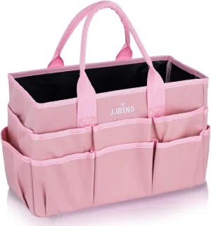 JJRING Craft Tote Bag Organizer for Art Storage, Art Tote Organization with Multiple Pockets, Art Sewing Supply Bag for Scrapbooking, Medical, and Office Supplies Storage (Pink)