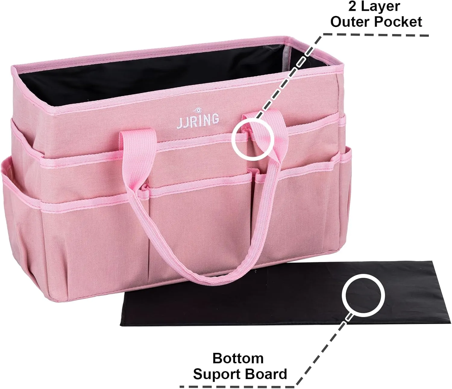 JJRING Craft Tote Bag Organizer for Art Storage, Art Tote Organization with Multiple Pockets, Art Sewing Supply Bag for Scrapbooking, Medical, and Office Supplies Storage (Pink)