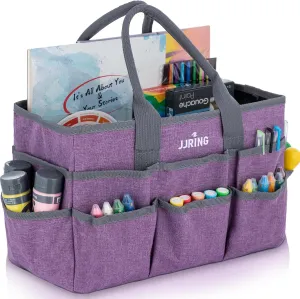 JJRING Craft Tote Bag Organizer for Art Storage, Art Tote Organization with Multiple Pockets, Art Sewing Supply Bag for Scrapbooking, Medical, and Office Supplies Storage (Purple)