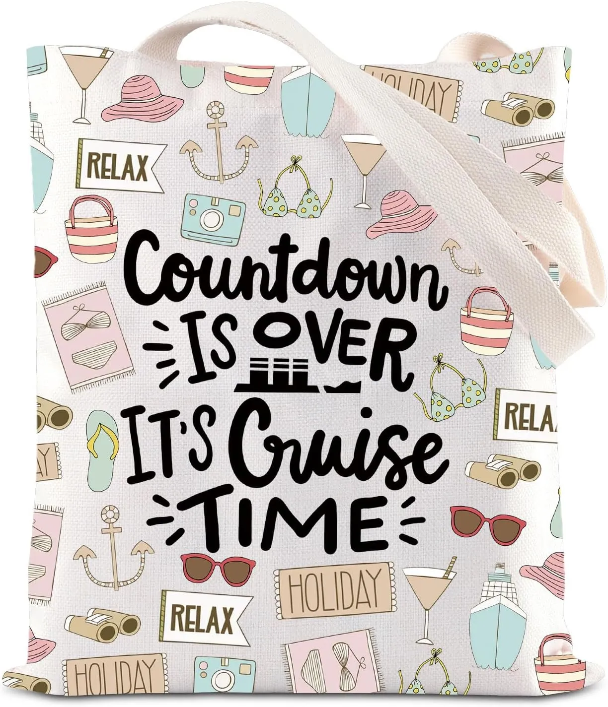 JNIAP Cruise Ship Tote Bag Vacation Adventure Gift Nautical Theme Anchor Grocery Handbag