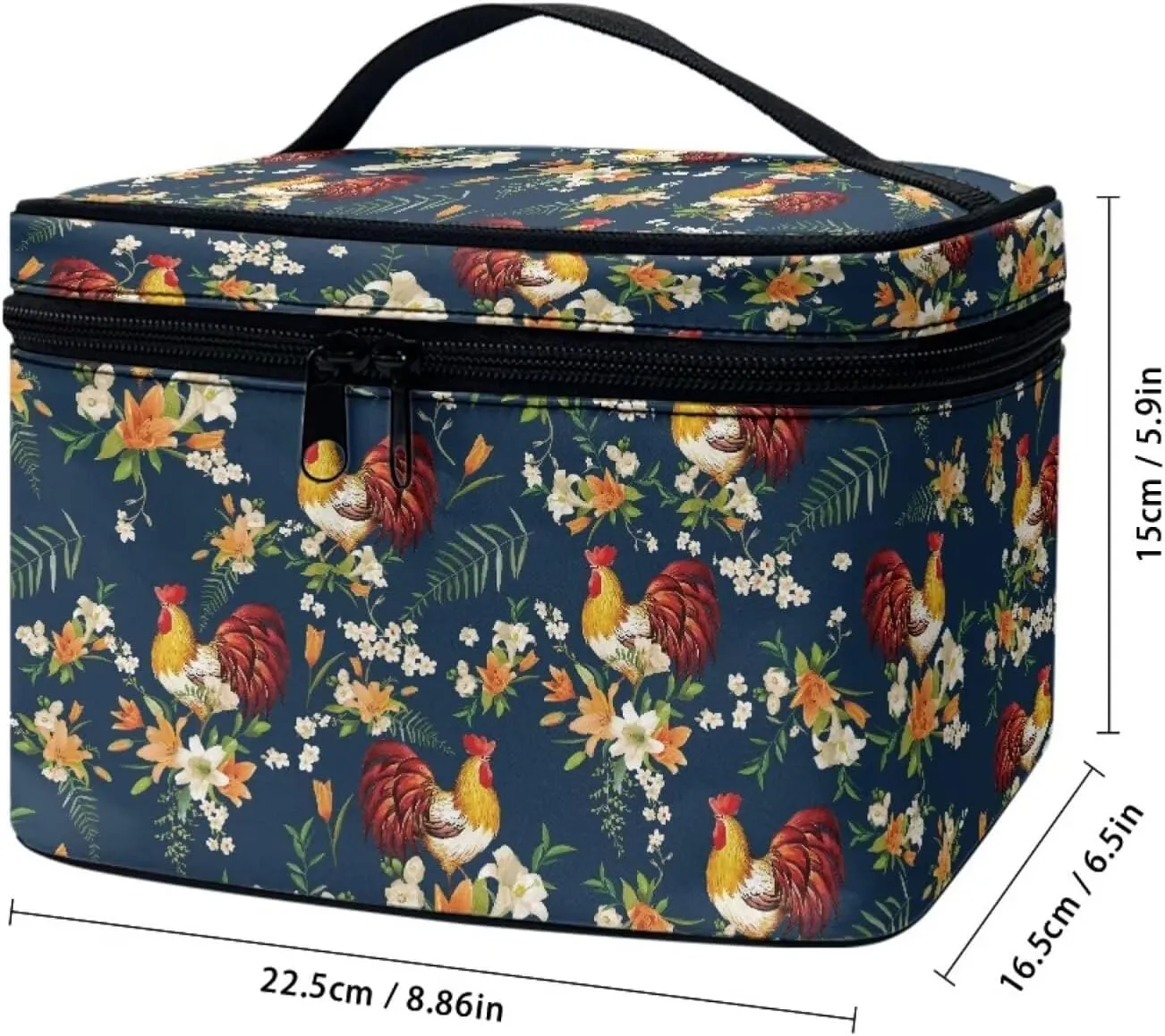 JoyLamoria Chicken Floral Toiletry Bag Case Durable Cosmetic Bag Makeup Box Zipper Pouch