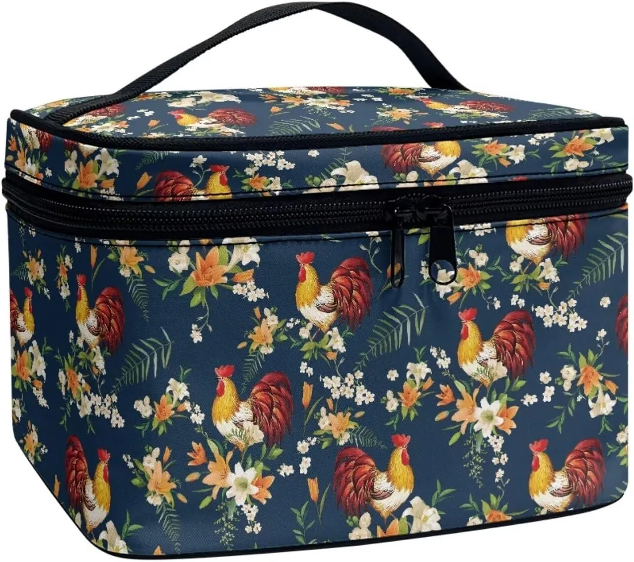 JoyLamoria Chicken Floral Toiletry Bag Case Durable Cosmetic Bag Makeup Box Zipper Pouch