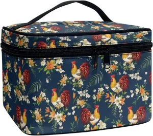 JoyLamoria Chicken Floral Toiletry Bag Case Durable Cosmetic Bag Makeup Box Zipper Pouch