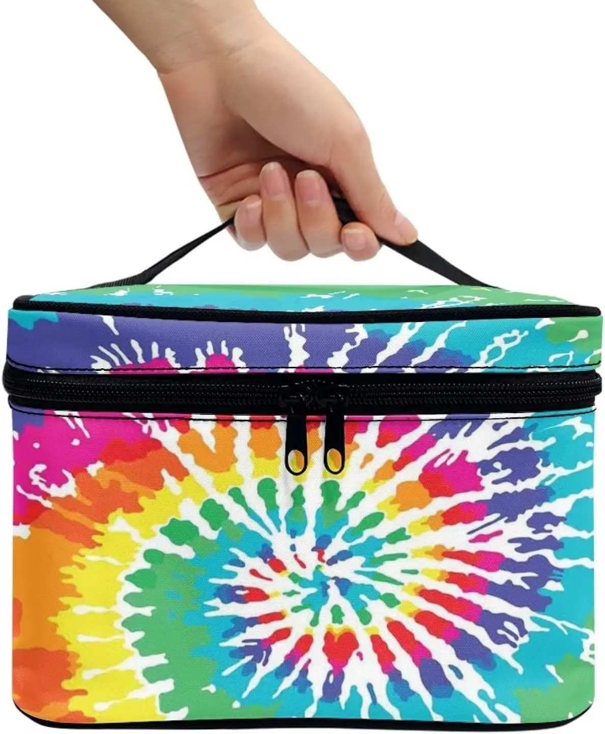 JoyLamoria Tie Dye Handbag Cosmetic Bag Travel Toiletry Bag Brush Bag with Pockets