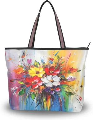 JSTEL Tote Bag for Women with Zipper,Polyester Tote Purse Holiday Tote Bag Work Handbag Women Gift