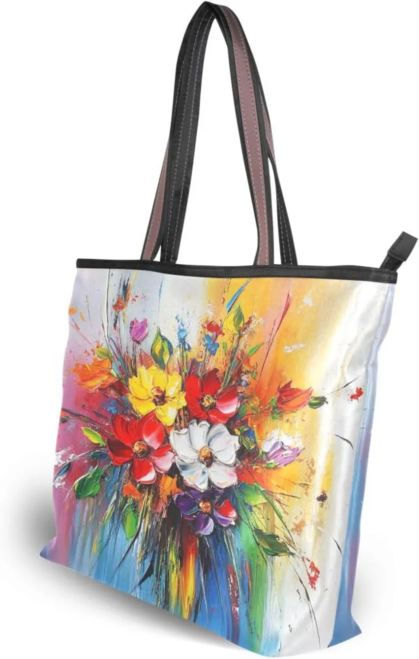 JSTEL Tote Bag for Women with Zipper,Polyester Tote Purse Holiday Tote Bag Work Handbag Women Gift
