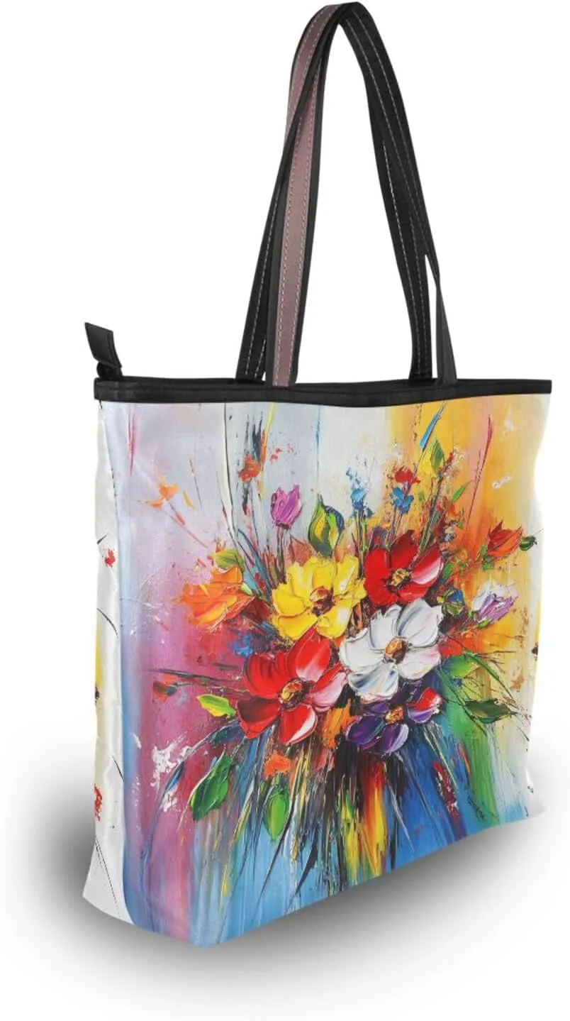 JSTEL Tote Bag for Women with Zipper,Polyester Tote Purse Holiday Tote Bag Work Handbag Women Gift