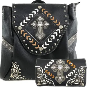Justin West Trendy Western Cross Rhinestone Conceal Carry Women Backpack Purse