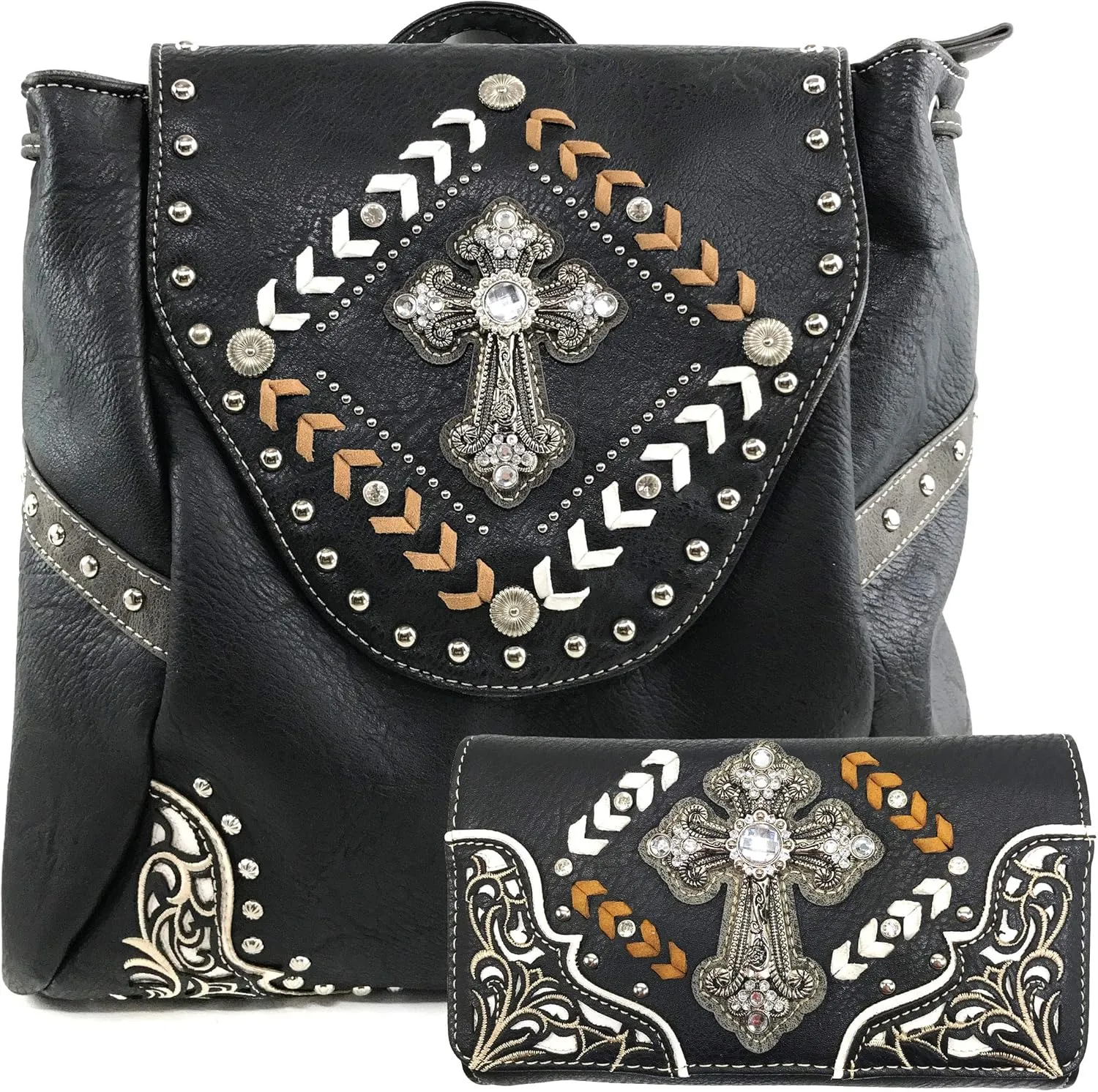 Justin West Trendy Western Cross Rhinestone Conceal Carry Women Backpack Purse