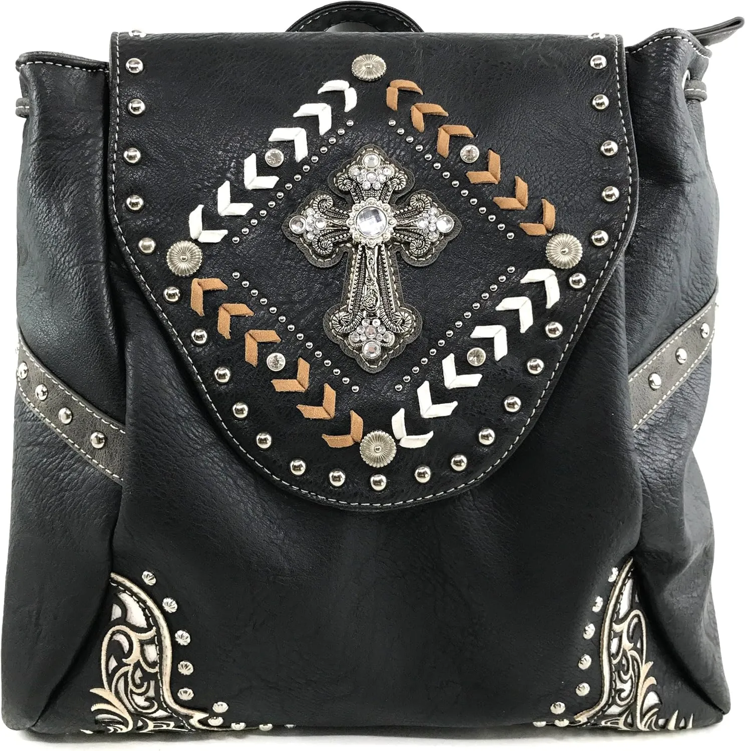Justin West Trendy Western Cross Rhinestone Conceal Carry Women Backpack Purse