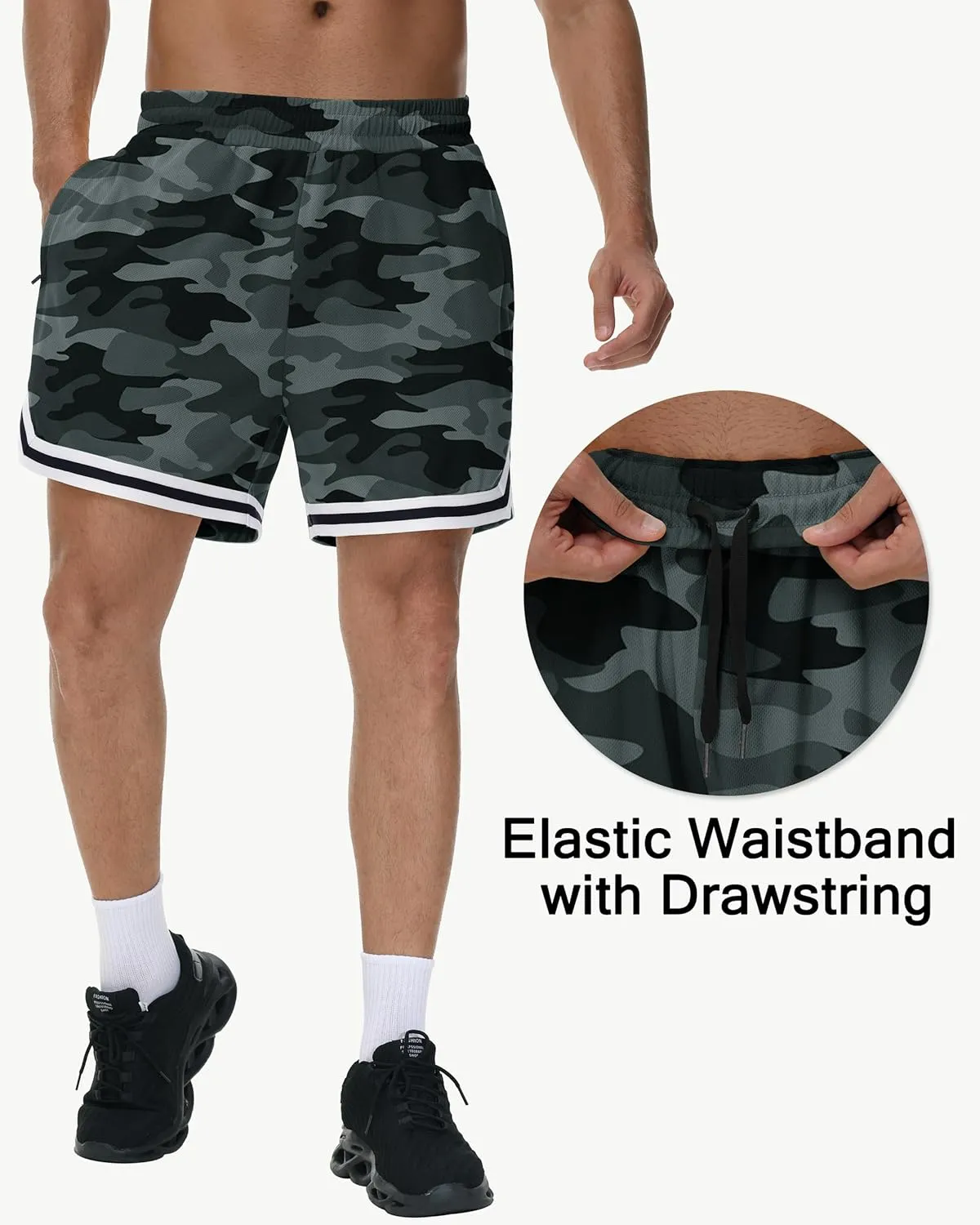 JWM Mens Long Basketball Shorts with Zip Pockets - 11" Mesh Athletic Gym Workout Sport Shorts Quick Dry Lightweight