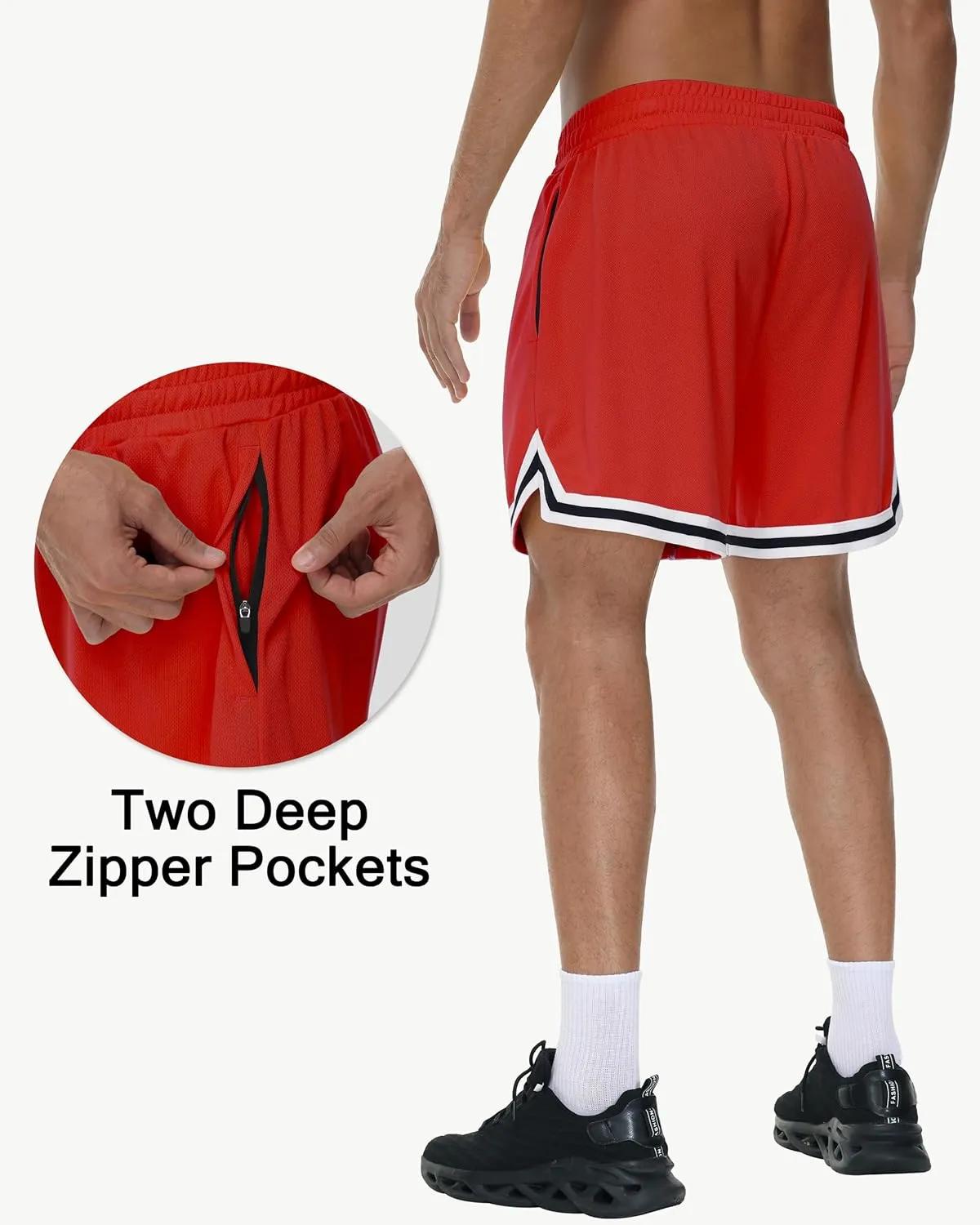 JWM Mens Long Basketball Shorts with Zip Pockets - 11" Mesh Athletic Gym Workout Sport Shorts Quick Dry Lightweight