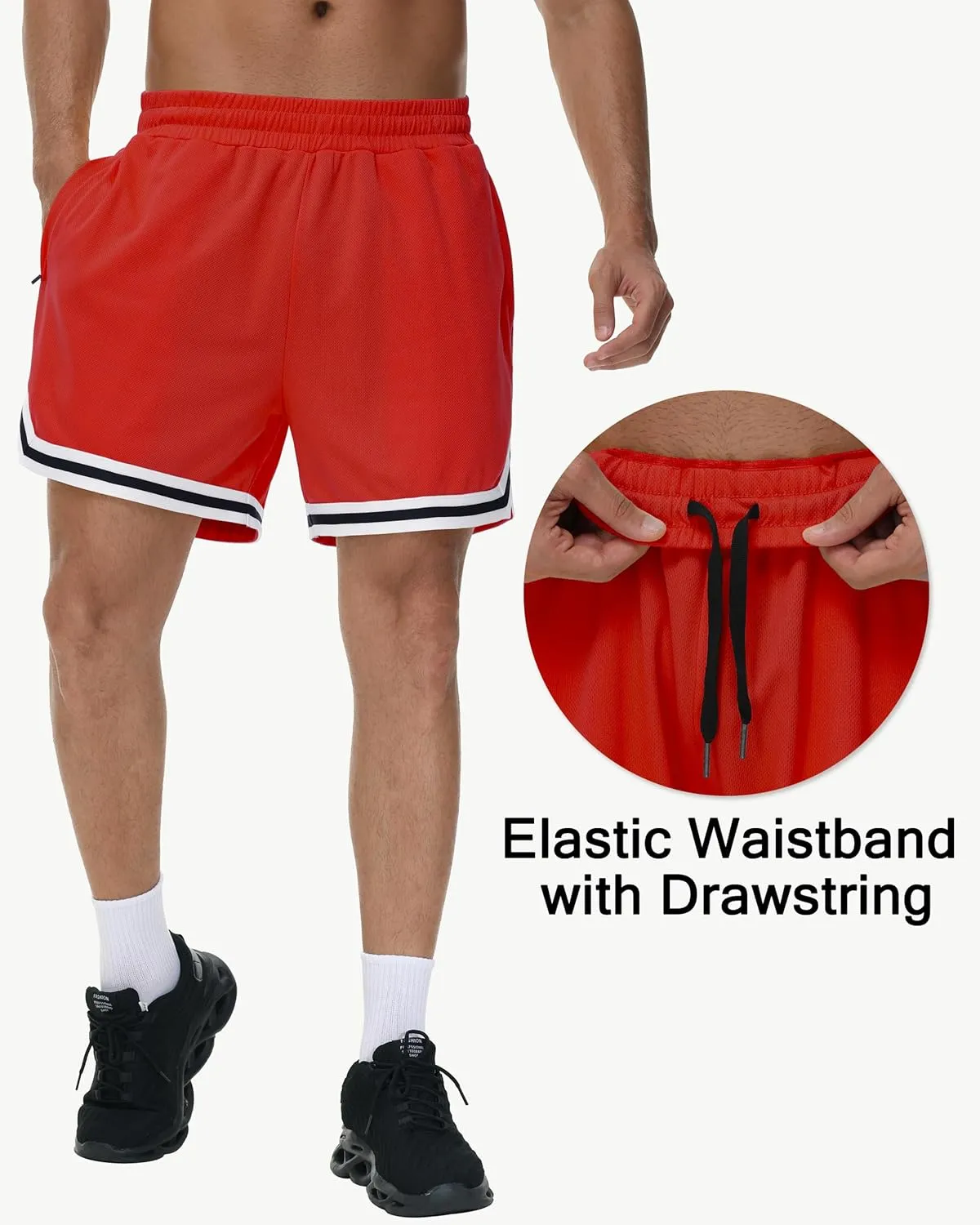 JWM Mens Long Basketball Shorts with Zip Pockets - 11" Mesh Athletic Gym Workout Sport Shorts Quick Dry Lightweight
