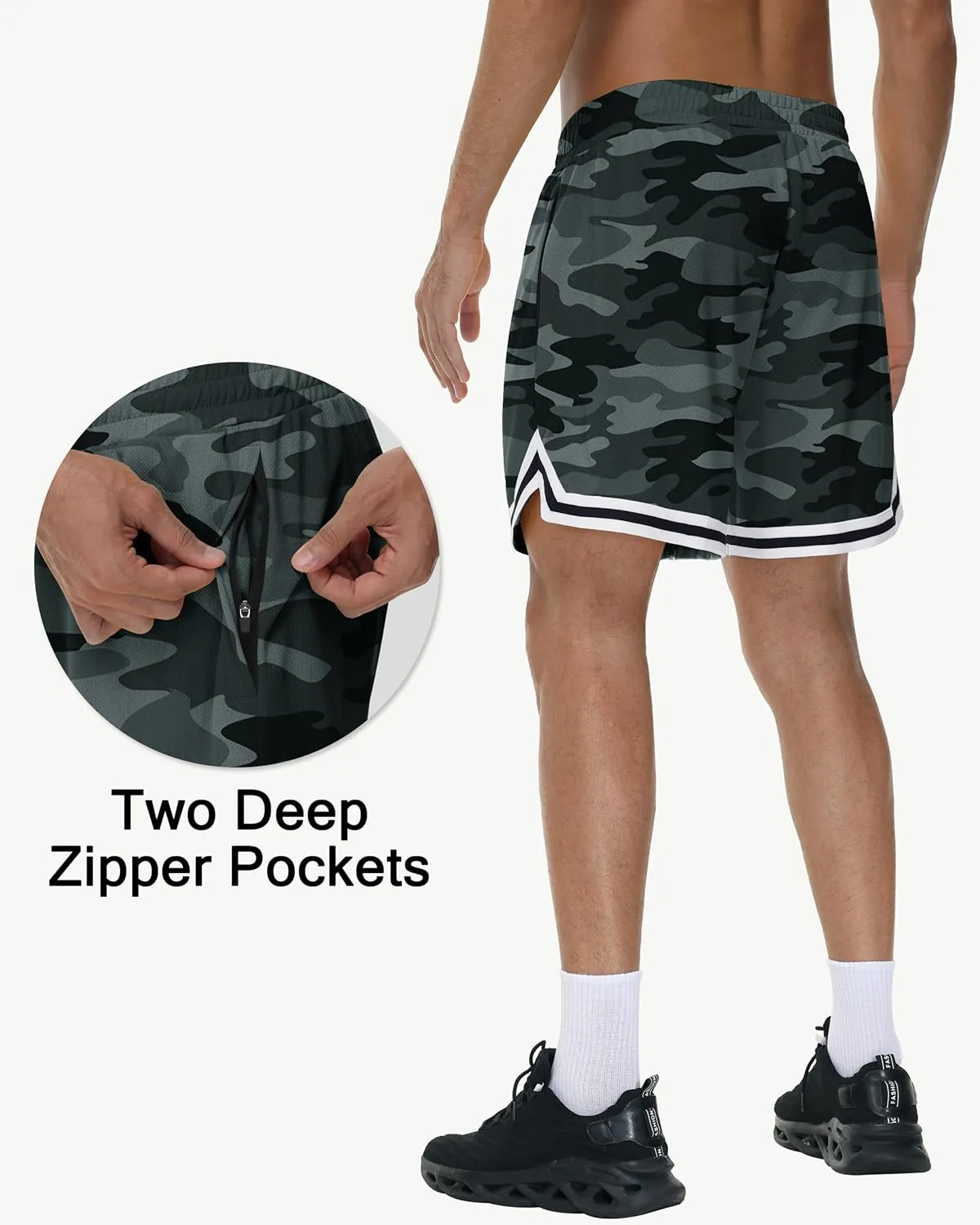 JWM Mens Long Basketball Shorts with Zip Pockets - 11" Mesh Athletic Gym Workout Sport Shorts Quick Dry Lightweight