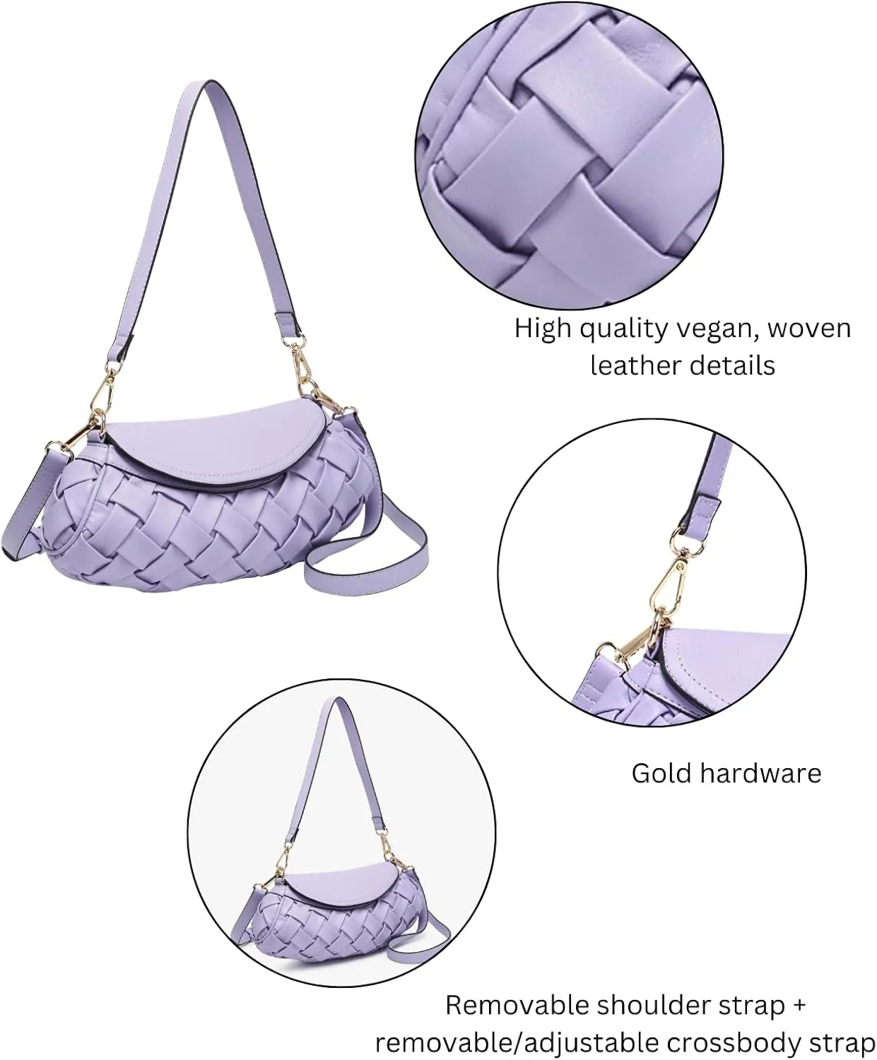 Kaleen Woven Crossbody Bag for Women Vegan Leather Satchel Shoulder Purse Ladies Hobo Handbag with 2 Straps