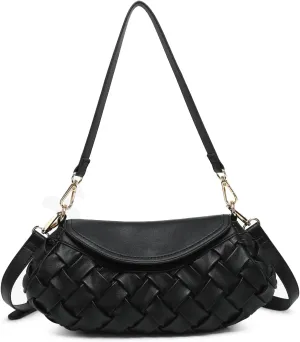 Kaleen Woven Crossbody Bag for Women Vegan Leather Satchel Shoulder Purse Ladies Hobo Handbag with 2 Straps