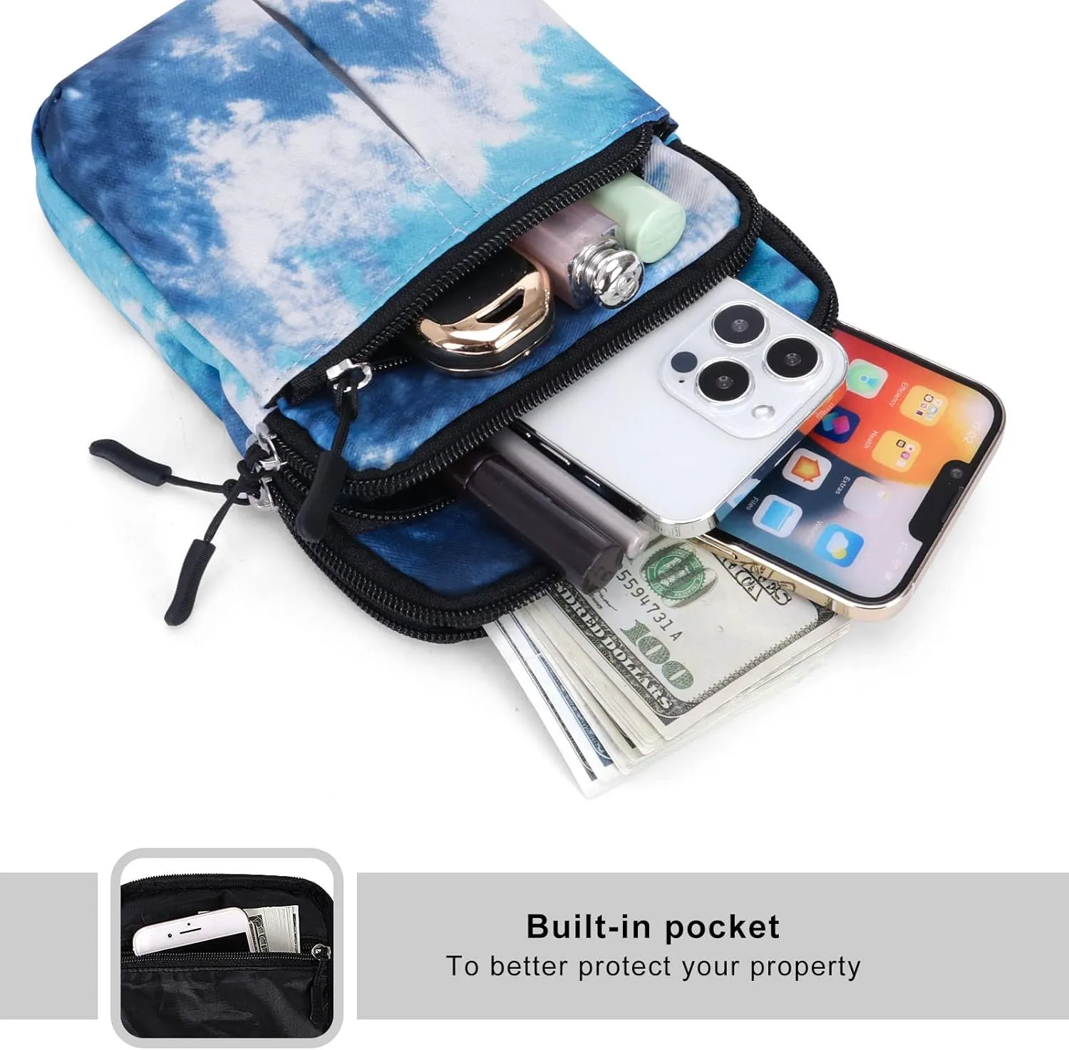 KAMO Multifunction Phone Bag One Shoulder Phone Waist Bag Diagonal Cross Bag Smart Phone Case Outdoor Bag Triple Zip Hipster Crossbody Purse for Women & Men