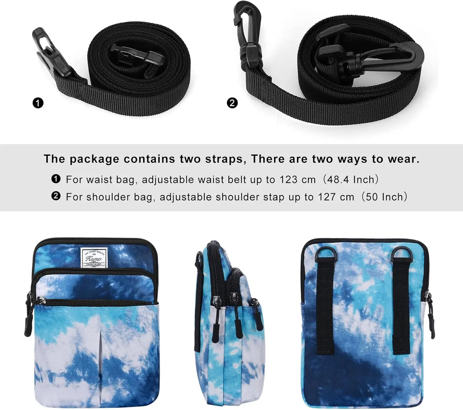 KAMO Multifunction Phone Bag One Shoulder Phone Waist Bag Diagonal Cross Bag Smart Phone Case Outdoor Bag Triple Zip Hipster Crossbody Purse for Women & Men
