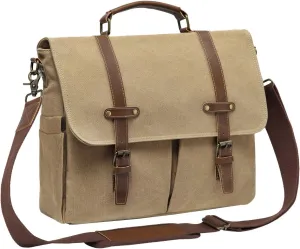 Kasqo Mens Messenger Bag, 15.6 Inch Water resistence Vintage Canvas Briefcase Satchel Bag Shoulder Work Bag Padded Shockpoof