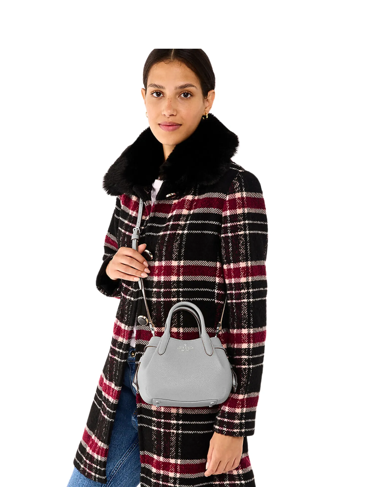 Kate Spade Dumpling Pebbled Leather Mini Triple Compartment Satchel Mountain Grey